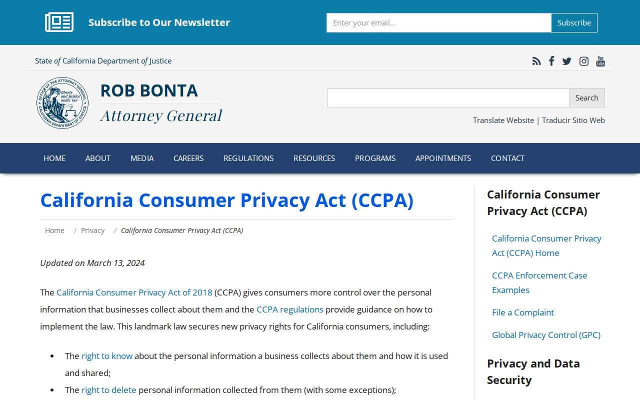 Arcadia neighbors California consumer privacy guidance