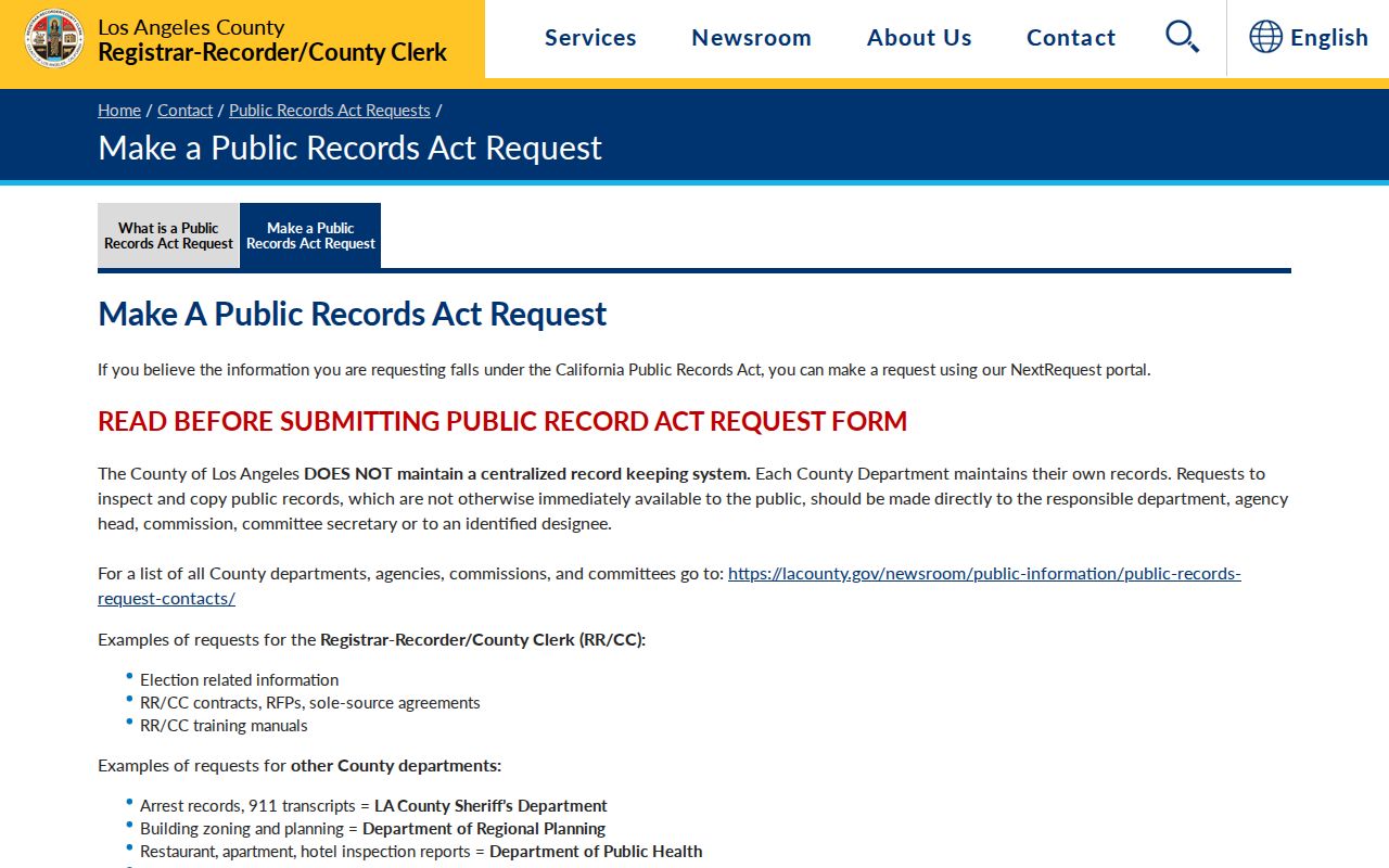Arcadia neighbors Los Angeles County public records request routing