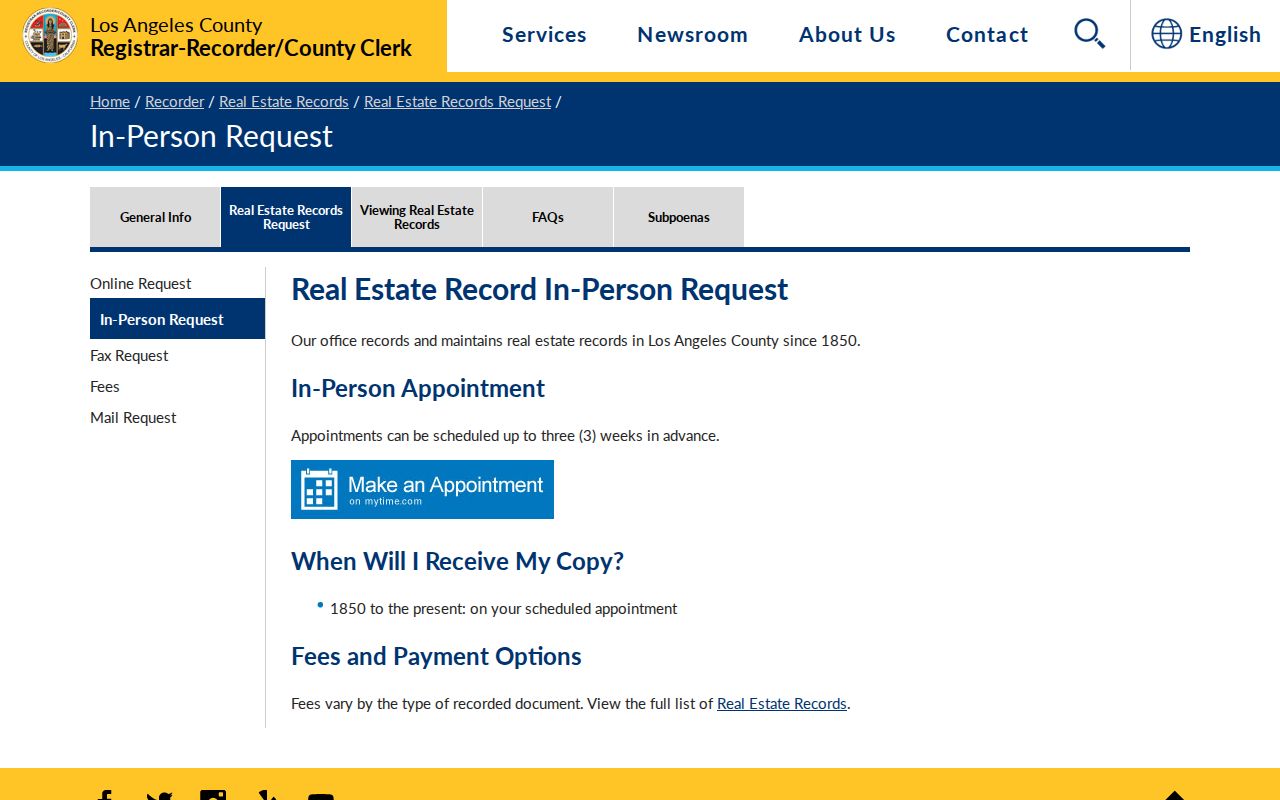 Arcadia previous residents in-person recorded document request