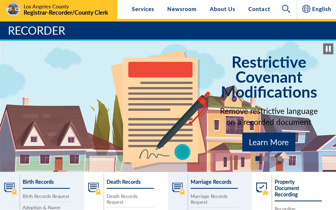 Arcadia previous residents Los Angeles County Recorder services