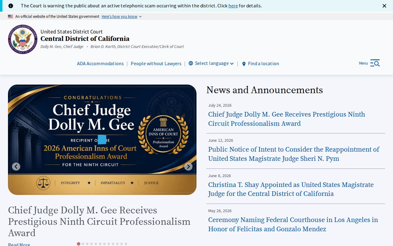 Arcadia resident lookup Central District of California court access
