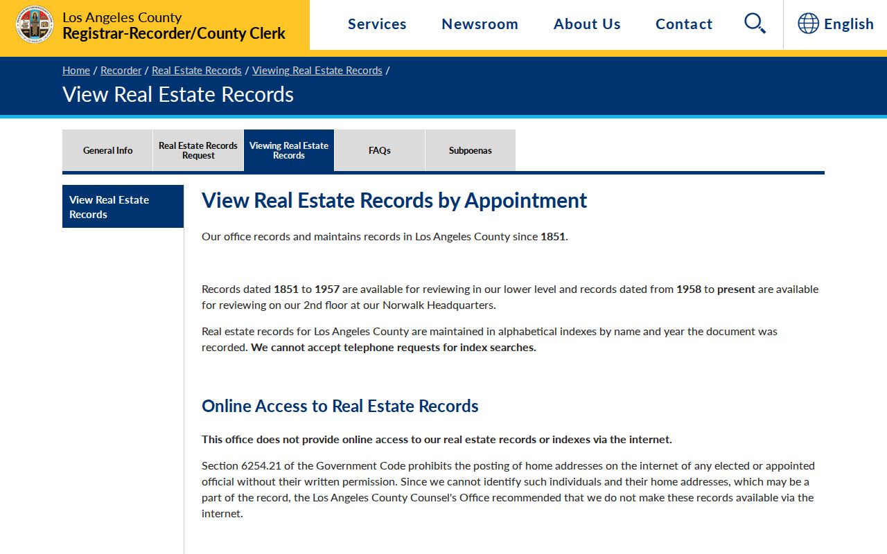 Arcadia street directory Los Angeles County recorder name and year index